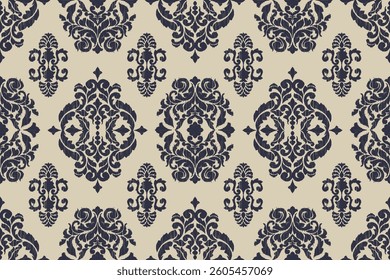 Carpet ikat floral pattern,fabric pattern on navy blue background vector illustration.Ikat ethnic oriental embroidery.Aztec style,abstract background.design for texture,clothing,decoration,carpet,rug.