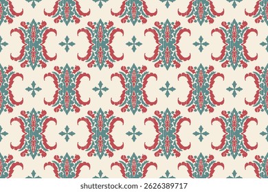 Carpet ikat floral pattern,fabric pattern on navy blue background vector illustration.Ikat ethnic oriental embroidery.Aztec style,abstract background.design for texture,clothing,decoration,carpet,rug.