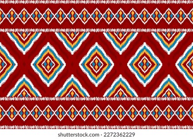 Carpet ikat red pattern art. Geometric ethnic ikat seamless pattern in tribal. American and Mexican style. Design for background, Vector illustration, fabric, clothing, carpet, batik, embroidery.