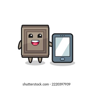 carpet illustration cartoon holding a smartphone , cute design