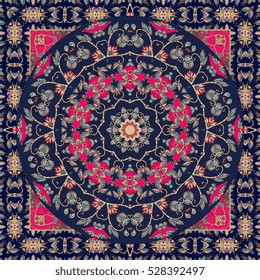 Carpet. Lovely tablecloth in ethnic style. Shawl. Bandana. Vector. Boho design. Scarf.