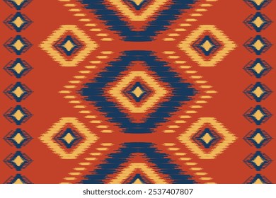Carpet native tribal style. Ikat ethnic pattern seamless traditional. orange background for rug, fabric, clothing, batik, texture.