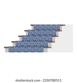 Carpet on stairs, floor mat inside house. Interior styling vector, isolated icon of colorful rug closeup flat style decoration of home. Carpet laying on floor, geometric decor blue cotton fabric
