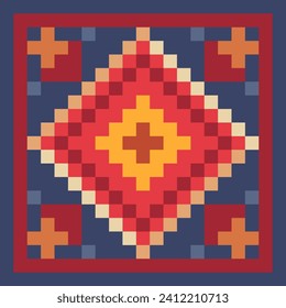 Carpet oriental pattern pixel art style seamless fashion trend fabric textures, pixel art vector illustration. Design for greeting card, web and mobile app.