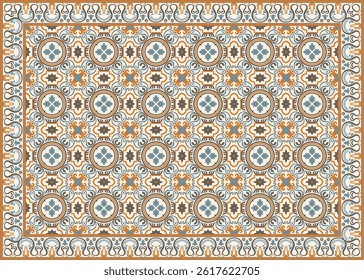 Carpet pattern with border, seamless ceramic tiles decorate the frame