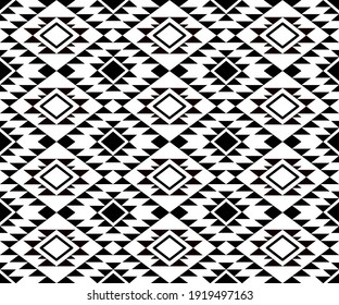 Carpet pattern design for fabric prints. Ikat, Aztec, boho, geometric, Indian, African, American chevron wallpaper. Black and white vector illustrations background 