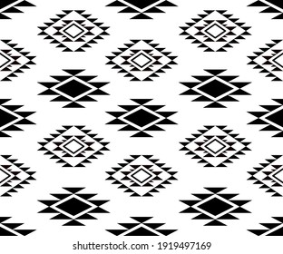 Carpet pattern design for fabric prints. Ikat, Aztec, boho, geometric, Indian, African, American chevron wallpaper. Black and white vector illustrations background 