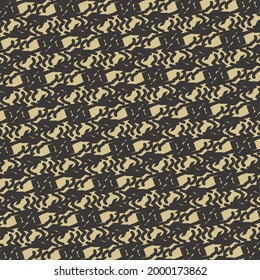 Carpet with a pattern made of patches and irregular seams reinforced from place to place. Textile design in black and beige.