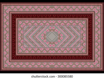  Carpet with a pattern from roses on the border and the middle on a gray background
