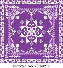 Carpet pattern is a traditional Arabic embroidery pattern mixed with Aztec and Damask floral patterns. It has a purple tone with soft white patterns. It is suitable for tribal decoration.