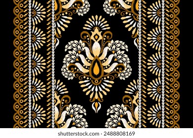 Carpet pattern.Ikat floral design pattern on black background vector illustration.Ikat ethnic oriental embroidery.Aztec style,abstract.design for texture,fabric,clothing,wrapping,decoration,print,rug.