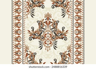 Carpet pattern.Ikat floral design pattern on white background vector illustration.Ikat ethnic oriental embroidery.Aztec style,abstract.design for texture,fabric,clothing,wrapping,decoration,print,rug.