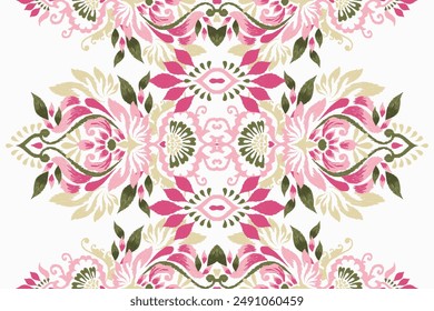 Carpet pattern.Ikat floral design pattern on white background vector illustration.Ikat ethnic oriental embroidery.Aztec style,abstract.design for texture,fabric,clothing,wrapping,decoration,print,rug