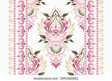 Patrón de la alfombra. Patrón de diseño floral Ikat sobre fondo blanco Ilustración vectorial. Ikat bordado étnico oriental. Estilo azteca, abstracto.