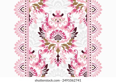 Carpet pattern.Ikat floral design pattern on white background vector illustration.Ikat ethnic oriental embroidery.Aztec style,abstract.design for texture,fabric,clothing,wrapping,decoration,print,rug