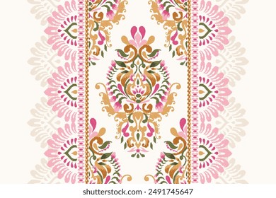 Carpet pattern.Ikat floral design pattern on white background vector illustration.Ikat ethnic oriental embroidery.Aztec style,abstract.design for texture,fabric,clothing,wrapping,decoration,print,rug