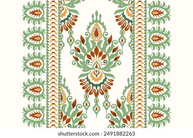 Carpet pattern.Ikat floral design pattern on white background vector illustration.Ikat ethnic oriental embroidery.Aztec style,abstract.design for texture,fabric,clothing,wrapping,decoration,print,rug.