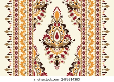 Carpet pattern.Ikat floral design pattern on white background vector illustration.Ikat ethnic oriental embroidery traditional.Ikat Aztec style.design for texture,fabric,clothing,wrapping,decoration.