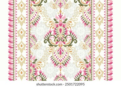 Carpet pattern.Ikat floral design pattern on white background vector illustration.Ikat ethnic oriental embroidery.Aztec style,abstract.design for texture,fabric,clothing,wrapping,decoration,print,rug.