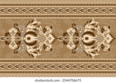 Carpet pattern.Ikat floral design pattern on brown background vector illustration.Ikat ethnic oriental embroidery.Aztec style,abstract.design for texture,fabric,clothing,wrapping,decoration,print,rug.