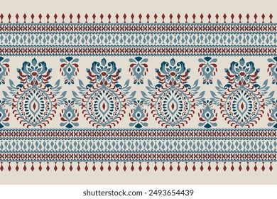 Patrón de la alfombra, patrón floral de Ikat sobre fondo gris Ilustración vectorial.Ikat bordado étnico oriental.Estilo azteca, fondo abstracto.design para textura, tela, ropa, decoración, alfombra, alfombra, impresión