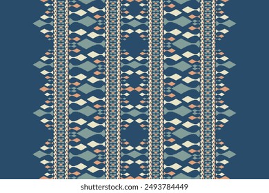Carpet pattern,Ikat floral pattern on navy blue background vector illustration.Ikat ethnic oriental embroidery.Aztec style,abstract background.design for texture,fabric,clothing,decoration,carpet,rug.