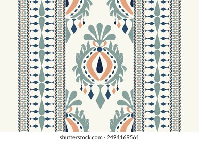 Carpet pattern,Ikat floral pattern on navy blue background vector illustration.Ikat ethnic oriental embroidery.Aztec style,abstract background.design for texture,fabric,clothing,decoration,carpet,rug.