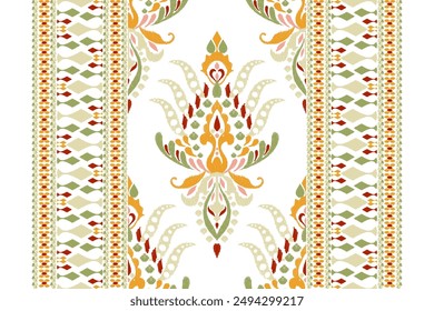 Carpet pattern,Ikat floral pattern on white background vector illustration.Ikat ethnic oriental embroidery.Aztec style,abstract background.design for texture,fabric,clothing,decoration,carpet,rug.