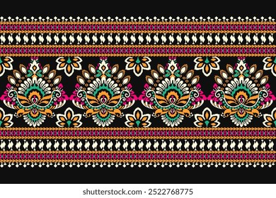Carpet pattern,Ikat floral pattern on blue background vector illustration.Ikat ethnic oriental embroidery.Aztec style,abstract background.design for texture,fabric,clothing,decoration,carpet,print.