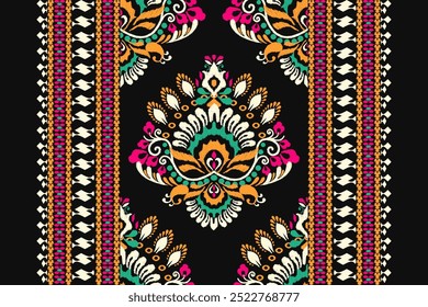 Padrão de tapete,padrão floral Ikat no vetor de fundo azul illustration.Ikat estilo étnico oriental boroidery.Aztec,background.design abstrato para textura,tecido,roupas,decoração,tapete,impressão.