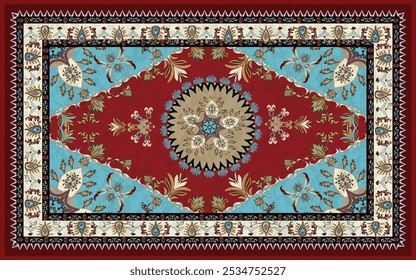 Patrón de alfombra, patrón floral Ikat sobre fondo vintage Ilustración vectorial. Bordado oriental étnico Ikat. Estilo azteca, fondo abstracto. diseño para textura, tela, ropa, decoración, alfombra, alfombra.