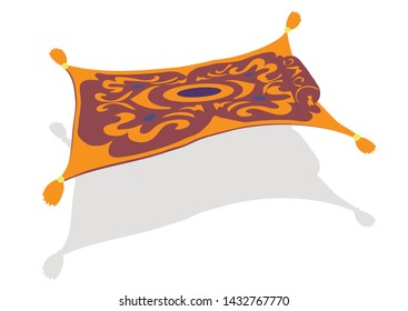 Carpet plane. Flying magic carpet on a white background. Vector illustration.