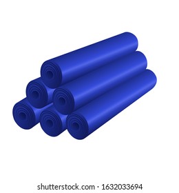 carpet pyramid using in repair. pile in roll, blue mat for dirt. wallpaper, Camping or fitness carpets. . isolated vector illustration