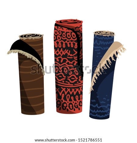 Carpet roll set. persian rug with ornament. vector illustration