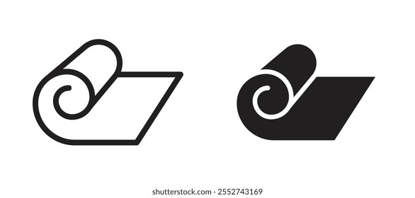 Conjunto de iconos de Vector de rollo de alfombra relleno negro y estilo delineado.