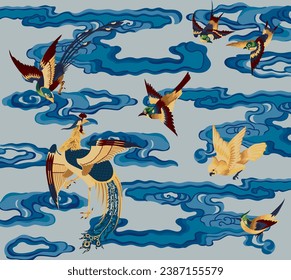 Carpet Rug with birds and clouds.