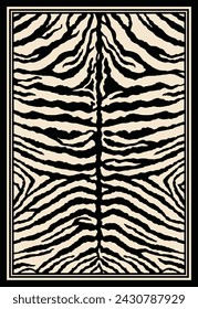 Carpet Rug Tiger Pattern. Dark and Light Color. With Border.