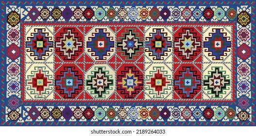 Alfombra o alfombra de estilo turco - hermoso producto textil hecho a mano, elemento del elemento doméstico tradicional en los países de la región de Asia Central. Cultura de Uzbekistán. Turcos. 