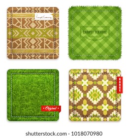 Carpet rugs mats flooring texture and pattern design concept 4 realistic green brown samples isolated vector illustration 