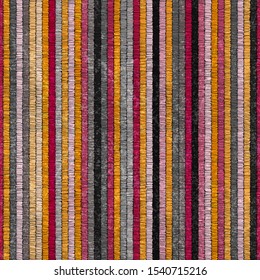 Carpet seamless pattern. Hand-drawn vertical stripes. Grunge texture. Ethnic and tribal motifs. Vector illustration.