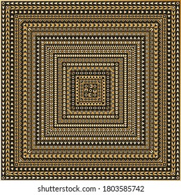 Carpet square print from Maori ethnic geometrical pattern, black and gold ornate stripes. Bandana, shawl, rug, mat, chintz towel, Batik paint, tribal border. 20 pattern brushes in the brush palette 