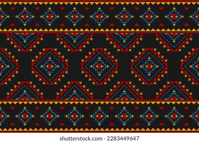Arte de patrones tribales de alfombras. Patrón geométrico étnico sin costuras tradicional. de estilo americano y mexicano. Diseño para fondo, papel pintado, ilustración, tela, ropa, alfombra, textil, batik, bordado.