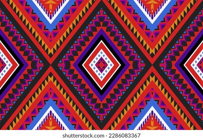 Arte de patrones tribales de alfombras. Patrón geométrico étnico sin costuras tradicional. de estilo americano y mexicano. Diseño para fondo, papel pintado, ilustración, tela, ropa, alfombra, textil, batik, bordado.