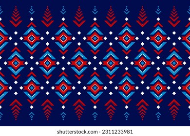 Arte de patrones tribales de alfombras. Patrón geométrico étnico sin costuras tradicional. de estilo americano y mexicano. Diseño para fondo, papel pintado, ilustración, tela, ropa, alfombra, textil, batik, bordado.