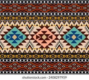 Arte de patrones tribales de alfombras. Patrón geométrico étnico sin costuras tradicional. de estilo americano y mexicano. Diseño para fondo, papel pintado, ilustración, tela, ropa, alfombra, textil, batik, bordado.