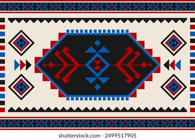 Carpet tribal pattern art. Geometric ethnic seamless pattern traditional. American, Mexican style. Design for background, wallpaper, illustration, fabric, clothing, carpet, textile, batik, embroidery.