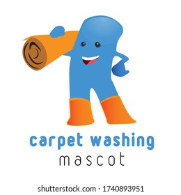 Carpet Washing Mascot Logo, Clean Service