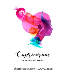 Carpicornus zodiac sign. Beautiful girl silhouette. Vector illustration. Horoscope series