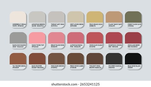 Carpodacus formosanus Color Palette. Carpodacus formosanus color Tone Swatch Chart with HEX Codes and Color Names. Taiwan rosefinch Feather and Body Tones Variants. yellow gold lovely Colors Palette