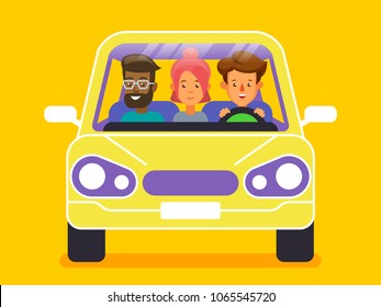 Carpool. Car sharing concept banner. Flat style vector illustration. 